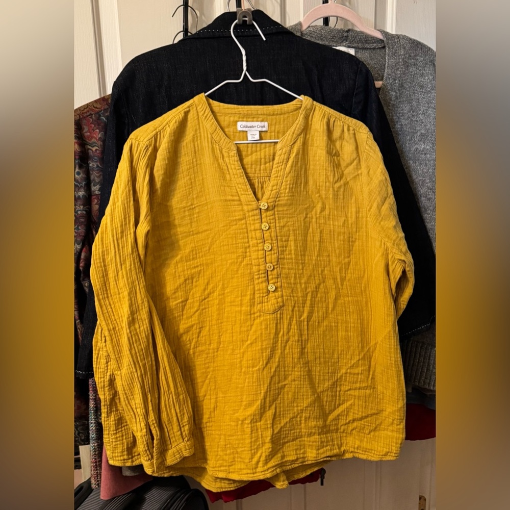 Collarless Mustard Yellow Button Front Tunic 100% cotton